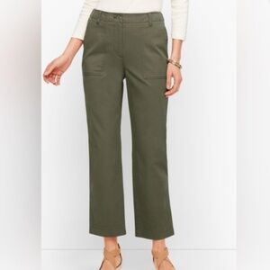 NWT High Waist Patch Pocket Crop Talbots Size 10P Olive Straight Leg 23" Inseam